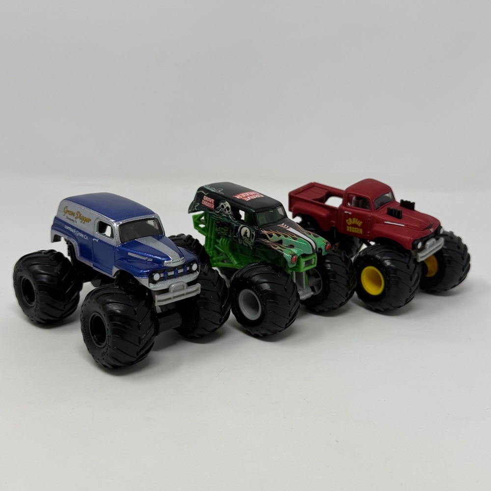 Monster Jam Grave Digger 1:64 Diecast Truck Lot Green Red Blue 3 Piece Set